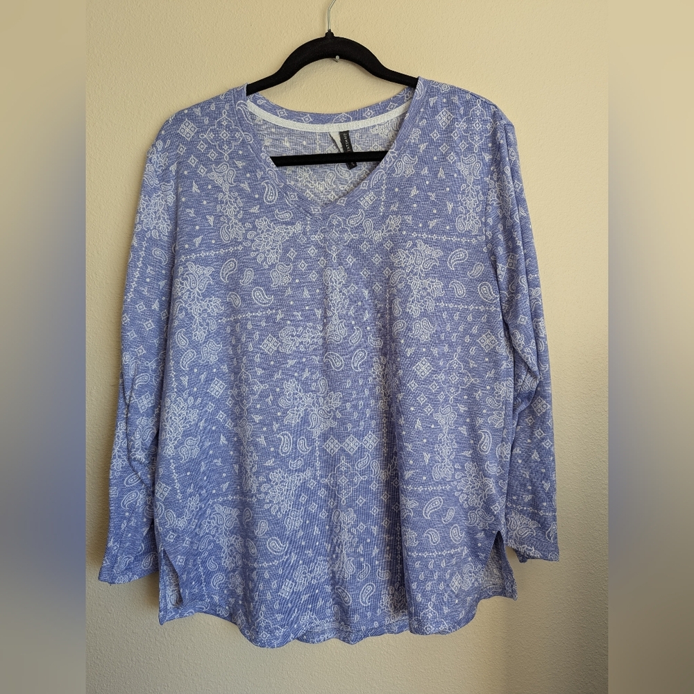 Jaclyn Intimates Purple and White Long Sleeve Tee Size L